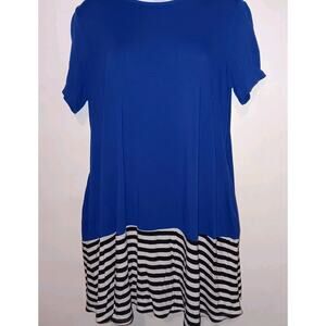 Zenana Premium Short Dress Women's Blue T-shirt Type Hidden Pockets Size L